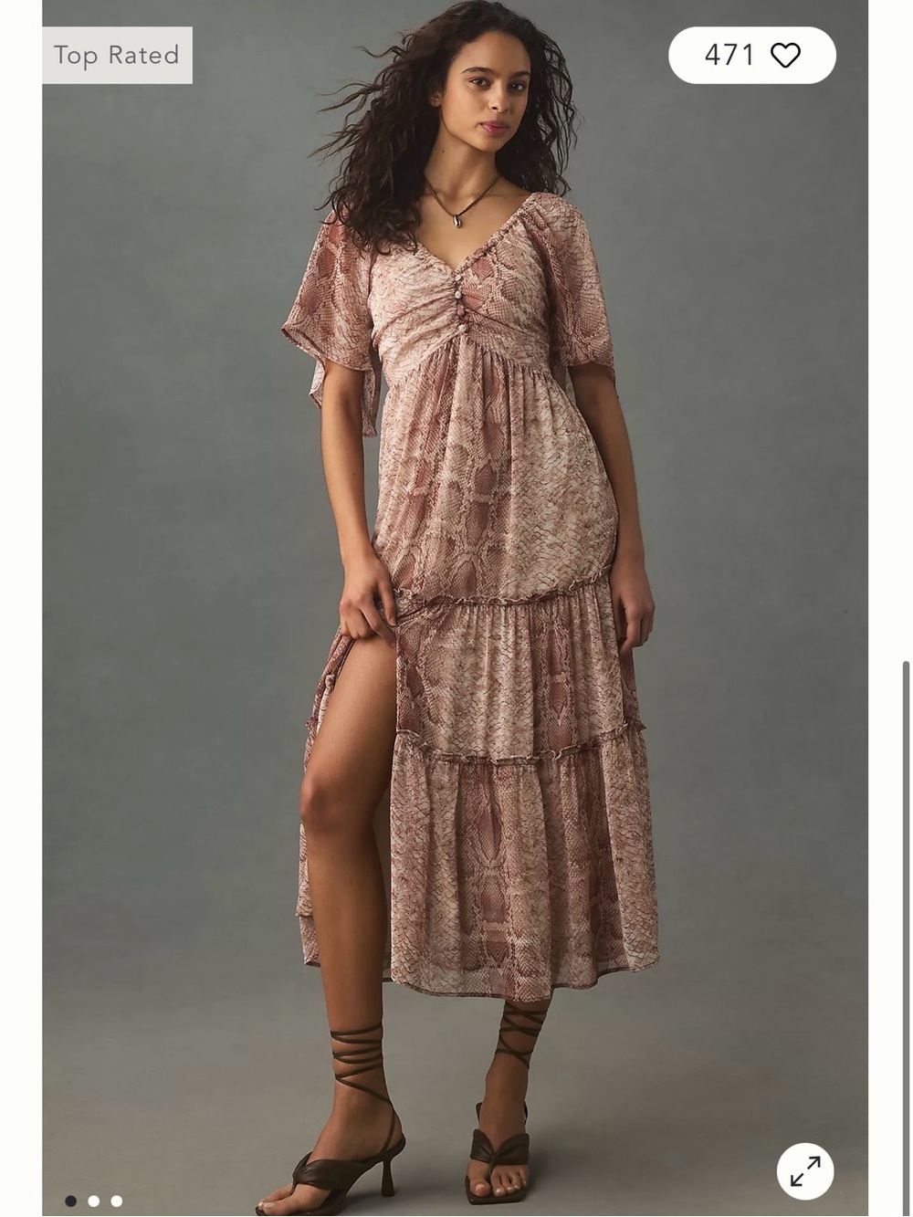 NWT Anthropologie Snake Print Ruched Maxi Dress in Pink Size Medium